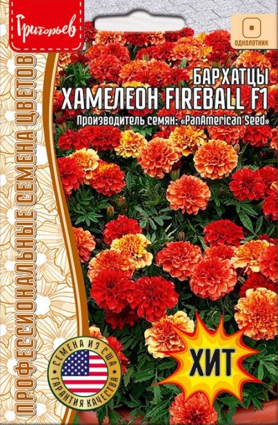 Семена Бархатцы отклонённые Огненный Шар F1, 5 шт - фото