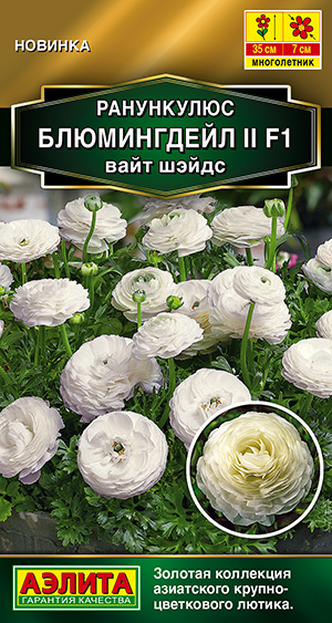 Семена Ранункулюс Блюмингдейл II F1 вайт шэйдс, 3 шт - фото