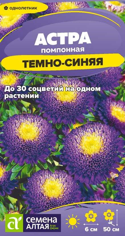 Семена Астра Помпонная темно-синяя, 0,2 г - фото